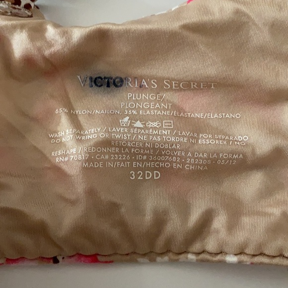 Victoria’s Secret Plunge 32DD Bra Cheetah Print Floral Bling Padded adjustable - Picture 7 of 7